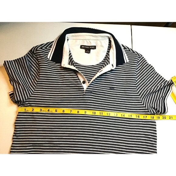 MICHAEL KORS -MENS BLUE/WHITE SHORT SLEEVE POLO STRIPPED SHIRT SIZE SMALL - Picture 5 of 7
